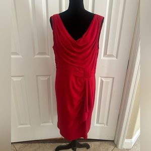 Size 16 Midnight Velvet vibrant red sleeveless drape front hidden zip dress